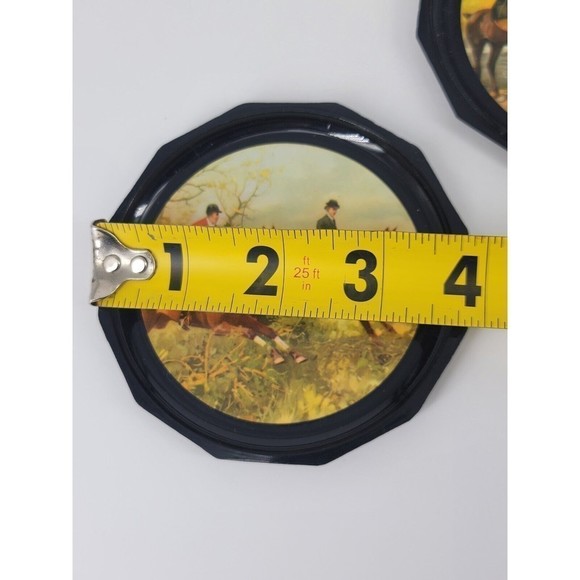 Plastic Coasters Hunt Scenes Everest Milano Italy 5 pc Set 1960s-1970s Vintage - Picture 10 of 10